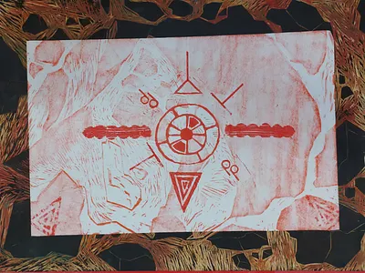 First time linogravure linogravure red illustration