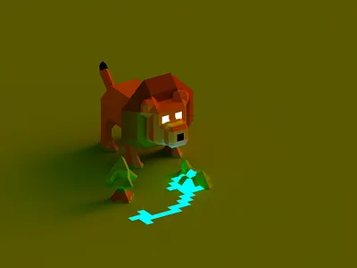 A lion in the savanna 3d character concept game light lion play render savanna voxel voxelart