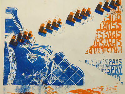 Linogravure Blue & Orange #1 linogravure