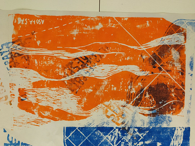 Linogravure Blue & Orange #2 linogravure