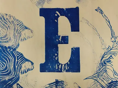 Linogravure Blue E linogravure