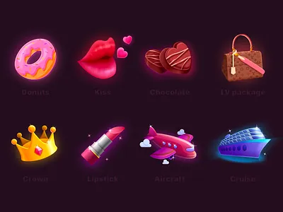 Partial Illustration 2 aircraft app chocolate crown cruise design donuts gift icon illustration kiss lipstick mouth package vector