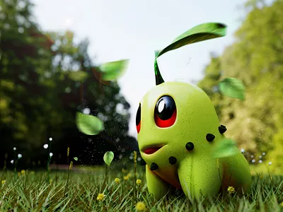 Chikorita 3dart 3dmodeling 3dstylizedart background blender3d colors design dribbble gradients ideas madewithblender minimal pokemongo turbosquid