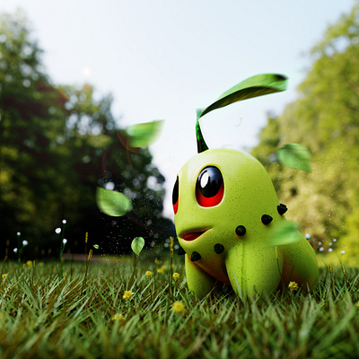 Chikorita 3dart 3dmodeling 3dstylizedart background blender3d colors design dribbble gradients ideas madewithblender minimal pokemongo turbosquid