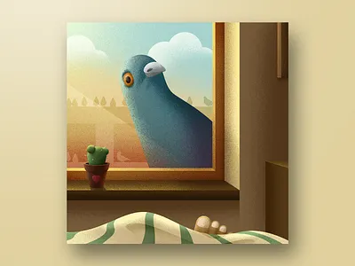 Good morning! animal art bird city illustration morning photoshop pigeon room vector