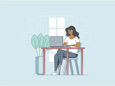 WFH casual desktop girl house illustration people web woman work work from home