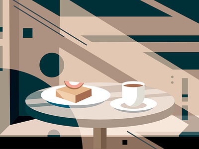 Morning coffee affinitydesigner cake coffee geometric graphic illustraion morning shapes sunshine table vector illustration window