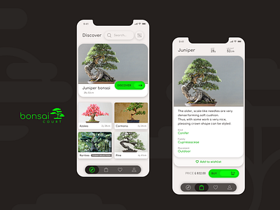 Bonsai Court app bonsai design digital green ios mobile ui ux visual wood