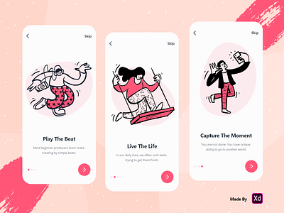 Onboarding Screen Exploration app app design design flat illustration ios minimal mobile mobile app mobile app design music app onboarding onboarding illustration onboarding screen onboarding ui splash typography ui uiux ux