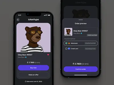 NFT Order Screen crypto dark mode design mobile app nft ui