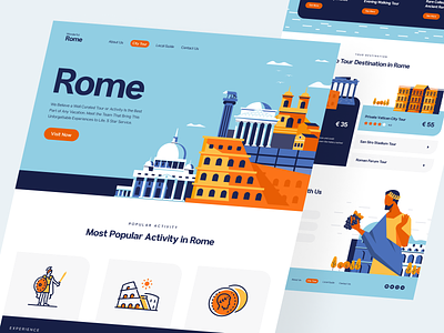🏛 Visit Rome - Vacation Landing Page art color design web graphic design holiday illustation italy landing page rome uiux vacation vibrant website