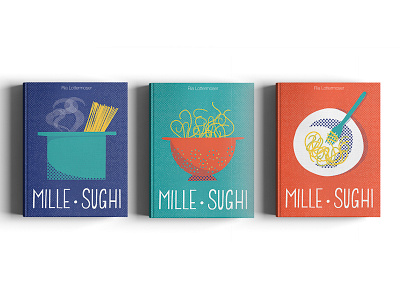 Mille Sughi Cover Options bright colors cover design dribbbleweeklywarmup graphicdesign halftone handlettered limited colour palette limited palette retro illustration typography