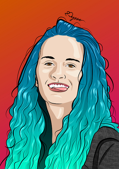 Mossie Lineart Portrait blue colourful digital illustration digitalart eyes girl hair smile tongue vectorart