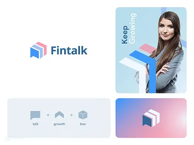 Fintalk abstract arrow banking box branding chat consultation corporate crypto finance fintech gradient growth logo market marketing money nft profit talk