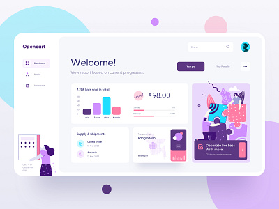 Opencart - Commercial Dashboard application branding color profile creative dashboard data analytics design ecommerce icon illustration logo management system minimal typography ui ux product vector