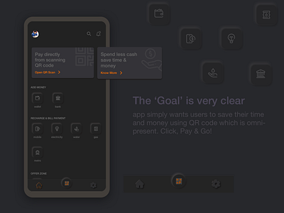 Payment App (Skeuomorphism) black dark dark ui orange sketch theme uiux user experiece userinterface