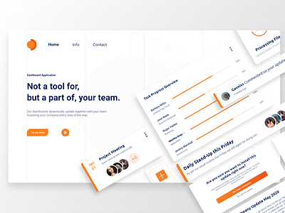 UI Exporation | Dashboard Tool Landing Page branding cards cards ui clean dashboard design elements grid layout minimal orange typography ui website