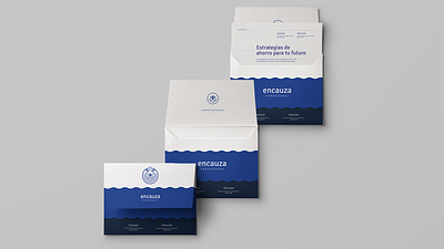 Encauza Consultores blue branding hands identity insurance river stationery