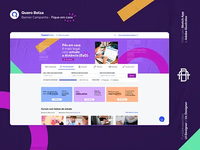 Quero Bolsa - Fique em casa app apple background banner brand campanha desktop ead home logo mobile product redesign ui uiux