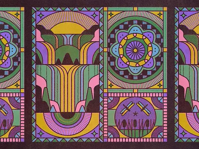 The Expedition adobe check dragonfly eye flatdesign illustration illustrator linework nature paper patterns sparkles texture tiles trees vector waterfall