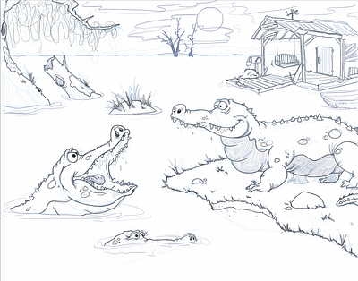 Alligators on the Bayou alligator cartoon illustration swamp