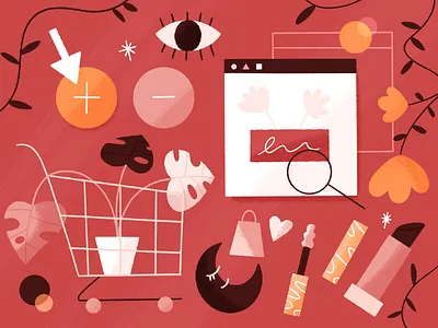 *adds to cart art browser buying design eye illustration lipstick makeup moon online online shopping plants procreate shopping shopping cart texture