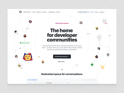 Discussions hero concept abstract bits circles conversation forum hero layout ui web design