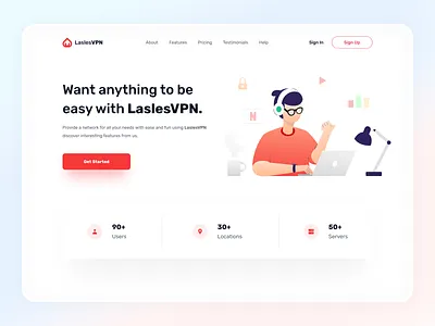 LaslesVPN clean design company design header hero image illustration internet landingpage provider server service uiux user experience user interface visual design web design website