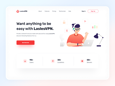 LaslesVPN clean design company design header hero image illustration internet landingpage provider server service uiux user experience user interface visual design web design website