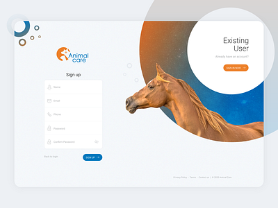 Animal Care Sign up Page animal care clean ui creative design horse medical app medical care minimal minimalistic modern design product design sign in sign up form sign up page signup ui user experience design user interface design ux visual design web design