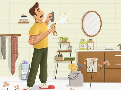 Non-toxic products - Things to do about Climate Change 36daysoftype bathroom branding character character design characterdesign children illustration clean climate change climate emergency design digital drawing digital illustration illustration men cleaning plants procreate sustainable visual art visual development