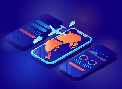 Isometric illustration for travel app adobe illustrator app chart illustration isometric isometry plane travel vector