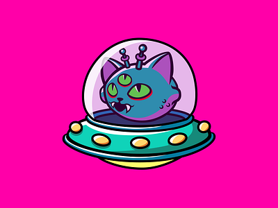 LEMON VAMPIRE ALIEN UFO CAT alien cat illustration lemon ufo vampire