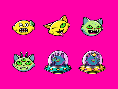 LEMON CATS! alien cats illustration king lemon space ufo vampire