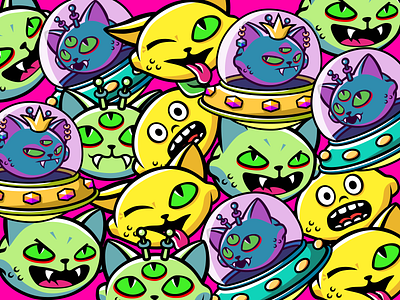 LEMON CATS! alien cats graphic illustration king lemon space sticker ufo vampire