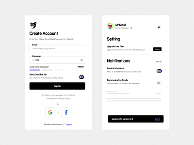 Sign-up Page app design black component form graphic design illustration login notifications setting page sign up ui user interface ux