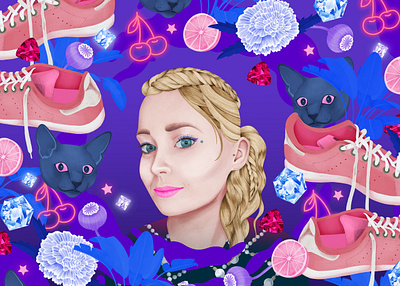Portrait collage color design diamond digitalart drawing finland finnish girly illustration pattern print purple