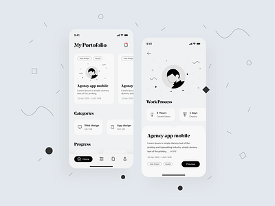 portfolio app agency app black figma illustration monochrome portfolio ui ux white