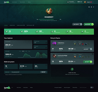Farm.game Player Profile figma ui ux ux design web