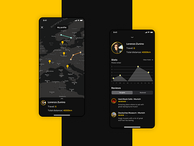 Travel app - Personal Profile chart concept dailyui dark dark mode dark theme dark ui profile profile design profile page travel travel app ui ui design ui ux