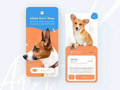 Pets Adoption App 🐶 2020 trend adoption animals app ui kit app ui ux application design creative ui dog dribbble best shot ios app design minimalist mobile app design mobile ui pet adoptation pet app pets slide menu typogaphy ui user interface