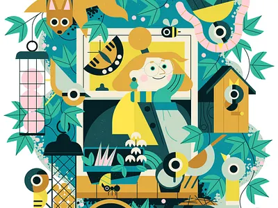 Wildlife from my Window animals character digital editorial folioart illustration nature owen davey vector wildlife