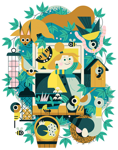 Wildlife from my Window animals character digital editorial folioart illustration nature owen davey vector wildlife