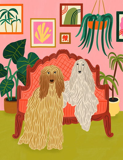 Afghan Hounds bodil jane digital dogs feminine folioart greetings card illustration interior pets