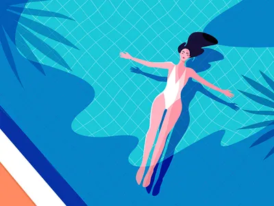 Pool Day charachter color cute design digitalart flat illustration palm pool poolside swimming swimming pool vector