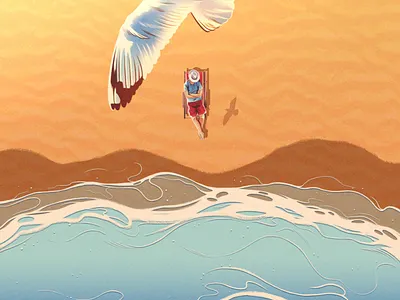 Beach Life alexander wells beach digital folioart holiday illustration relax seagull sun texture