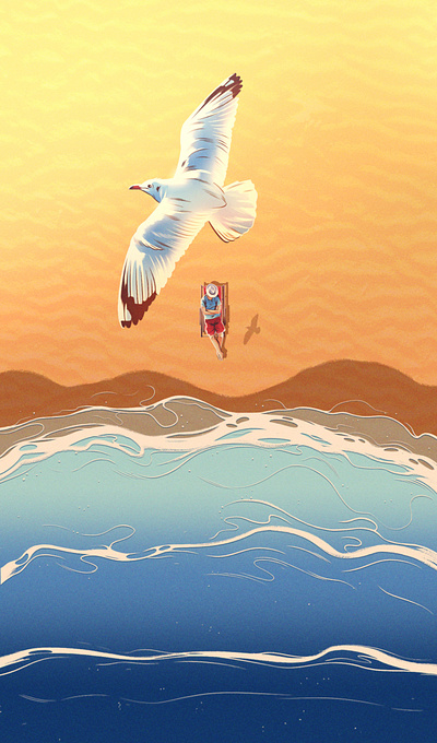 Beach Life alexander wells beach digital folioart holiday illustration relax seagull sun texture