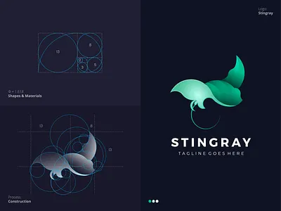 Stingray Logo amazing circle grid colorful creative custom design fish geometric golden ratio illustration logo minimal modern outstanding process professional smart stingray unique