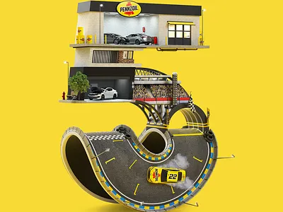 Pennzoil 3d cgi digital folioart illustration jvg lettering mechanics science