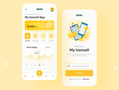 My Irancell App Redesign analysis app app design balance call charge data usage internet internet use iran irancell login message mobile mtn network ui design ui ux